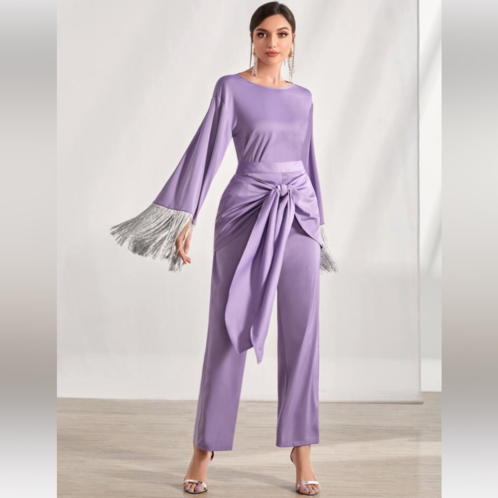 Lilac purple fringe sleeve matching set size small
